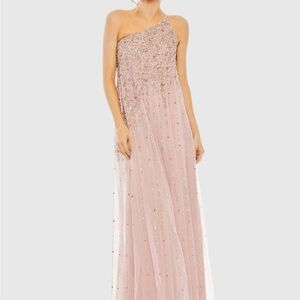 One Shoulder Embellished Trapeze A Line Gown.  Blush color.  Size 8